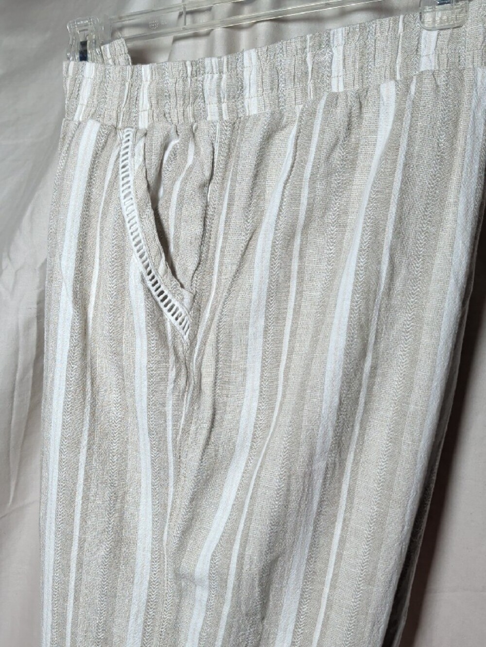 Briggs New York White & Beige Linen Blend Striped Drawstring Chinos - Picture 7 of 7